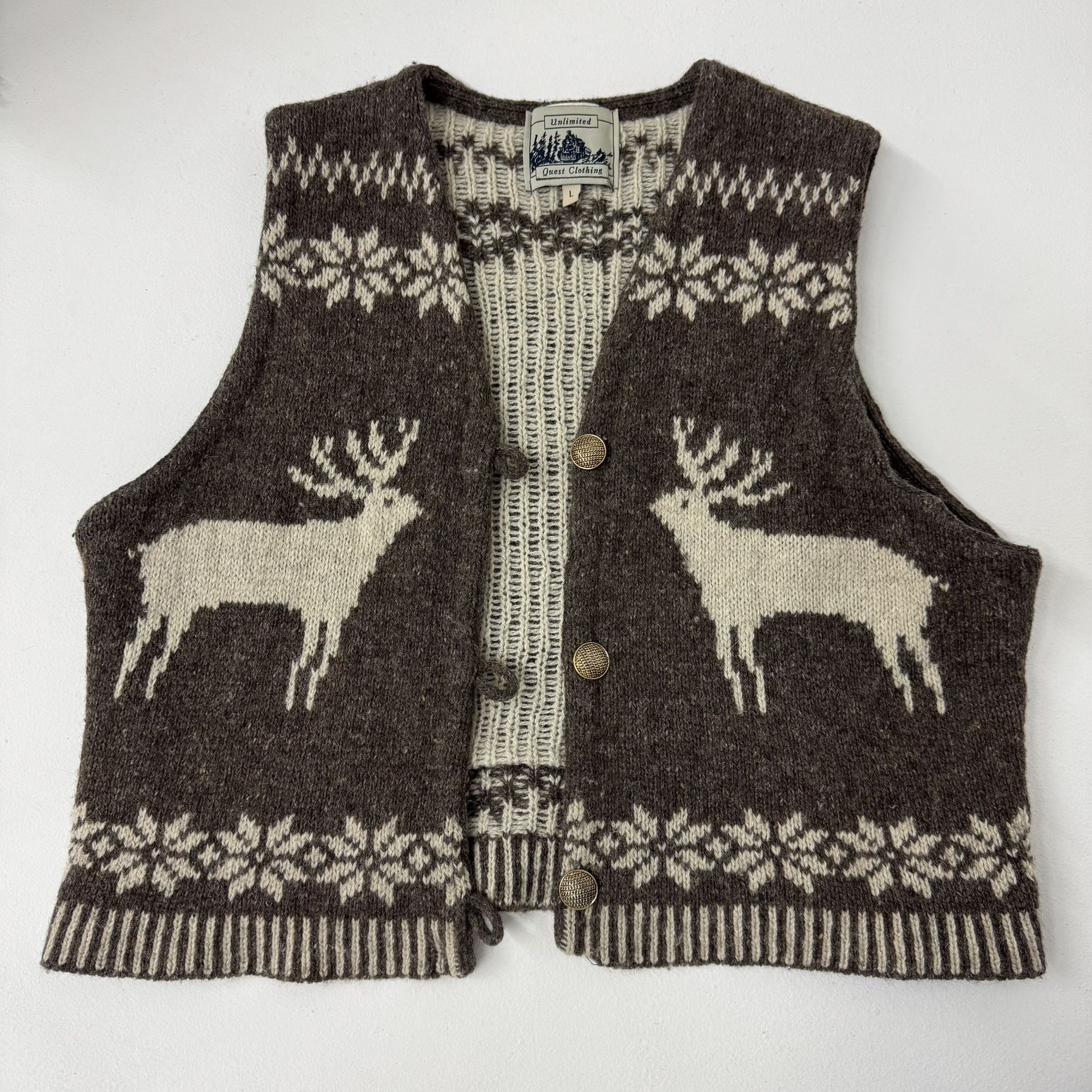 Vintage Wool Vest With Deer