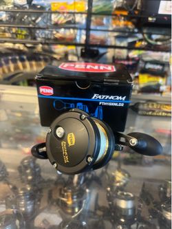Penn Fathom 15 extra narrow lever drag two speed. Salt water conventional fishing reel.