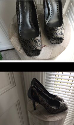 BCBG IRLS, peep toe pumps