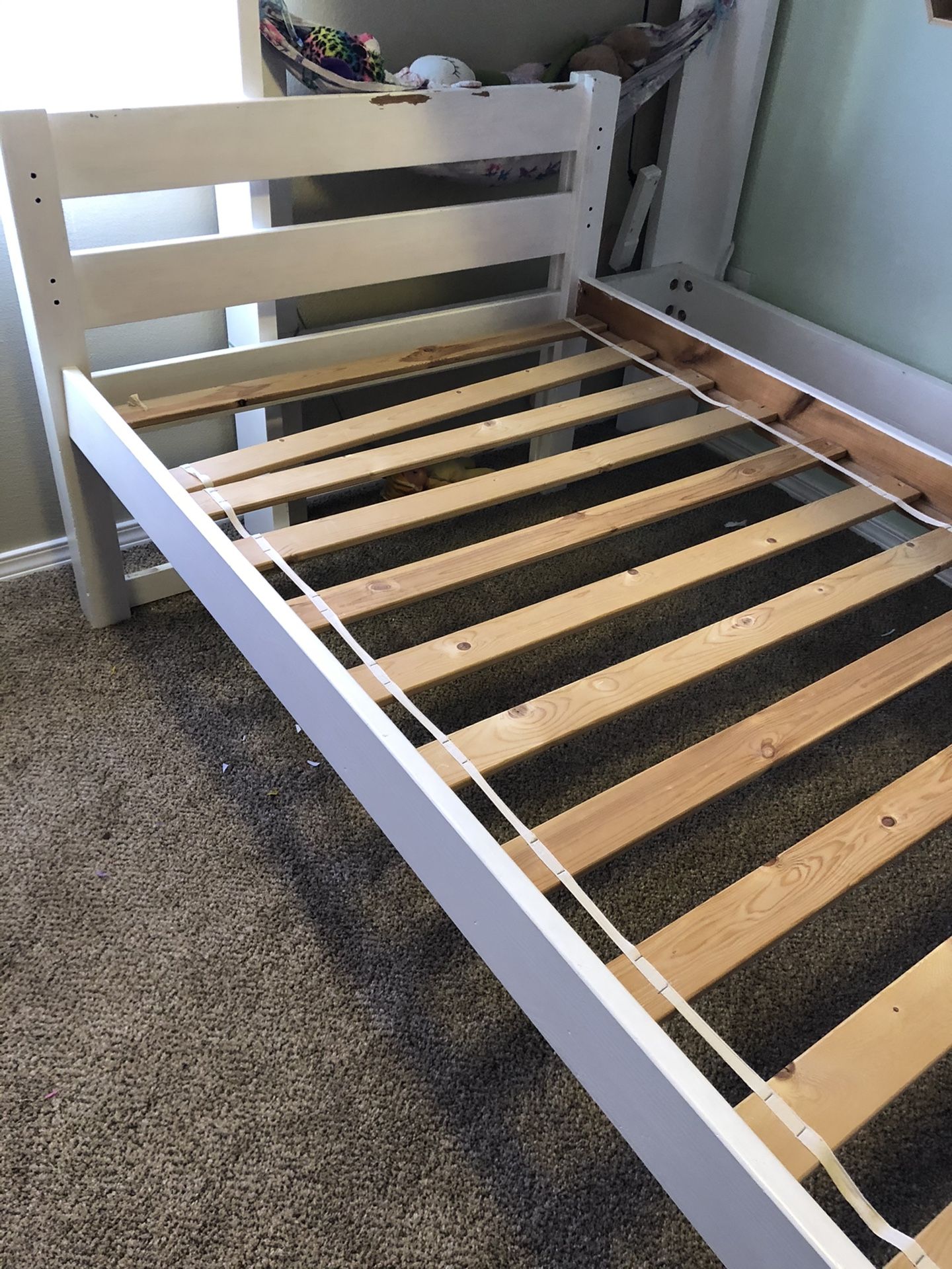 White painted twin bed frame