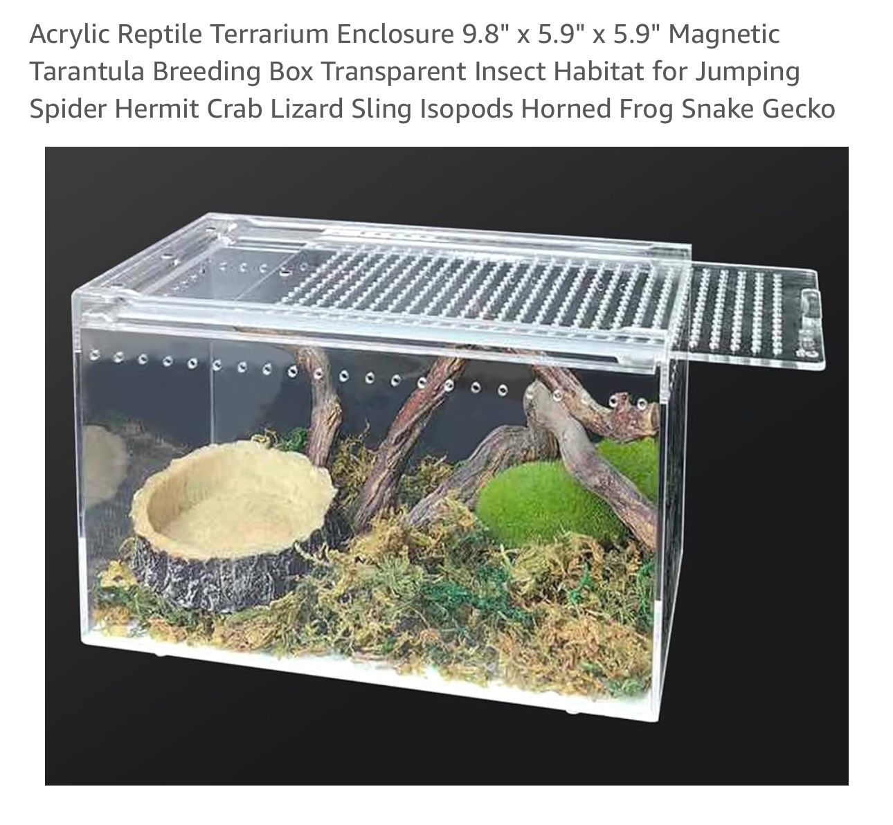Acrylic Reptile Terrarium Enclosure 9.8" x 5.9" x 5.9" Magnetic Tarantula Breeding Box Transparent Insect Habitat for Jumping Spider Hermit Crab Lizar