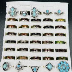 Vintage-style Bohemian Rings silver-plated And Mood Rings Various Sizes