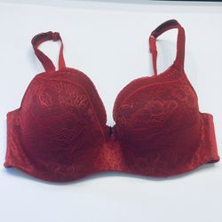 Cacique Modern Lace Lightly Lined Balconette Bra Size 38DD Red