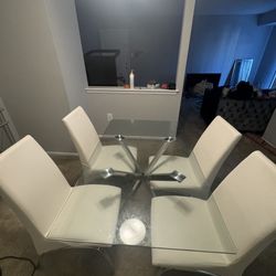 Glass Dining Room Set With Leather Chairs 