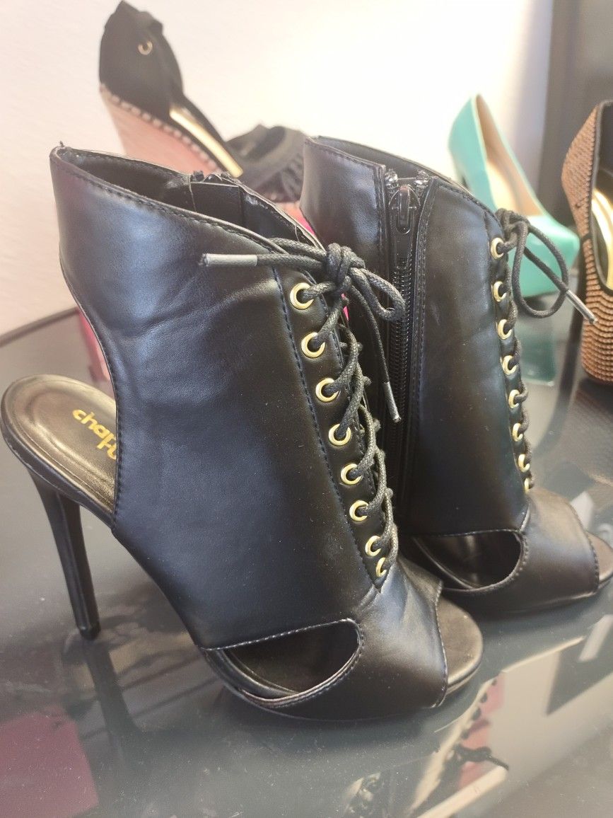 Faux Leather Open Toed Cut Out Ankle Booties 6