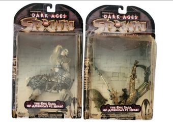 (Lot Of 2) Spawn Dark Ages Ultra Figures Raider / Spellcaster McFarlane Open Box. Boxes are damaged and taped up. Figures loose in original box. The p