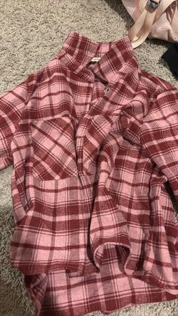 Pink Plaid Flannel Button-Up Shirt