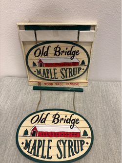 Set of 2 Rustic Country Farmhouse Old Bridge Maple Syrup Wood Wall Hanging signs - home decor