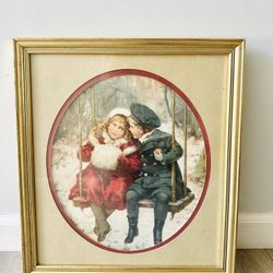 Art Print Victorian Sweethearts THE SWING Boy Sailor Suit/Girl in Red Coat ( The Bombay Company)$20 
