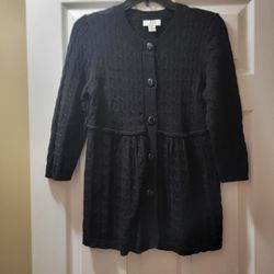 Ann Taylor LOFT Sweater Button Down Cardigan Black 3/4 Sleeves (L)