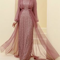 Long sleeve sequenced dress with lace coverall