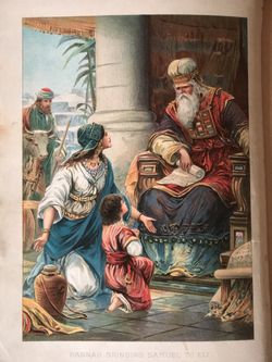 Antique 1909 Hannah Brings Samuel To Eli~ Color Book Plate Print Lithograph 