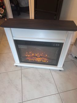 NEW Electric Fireplace with 23 Inch Mantel, Farmhouse Electric Fireplaces TV Stand ON WHEELS