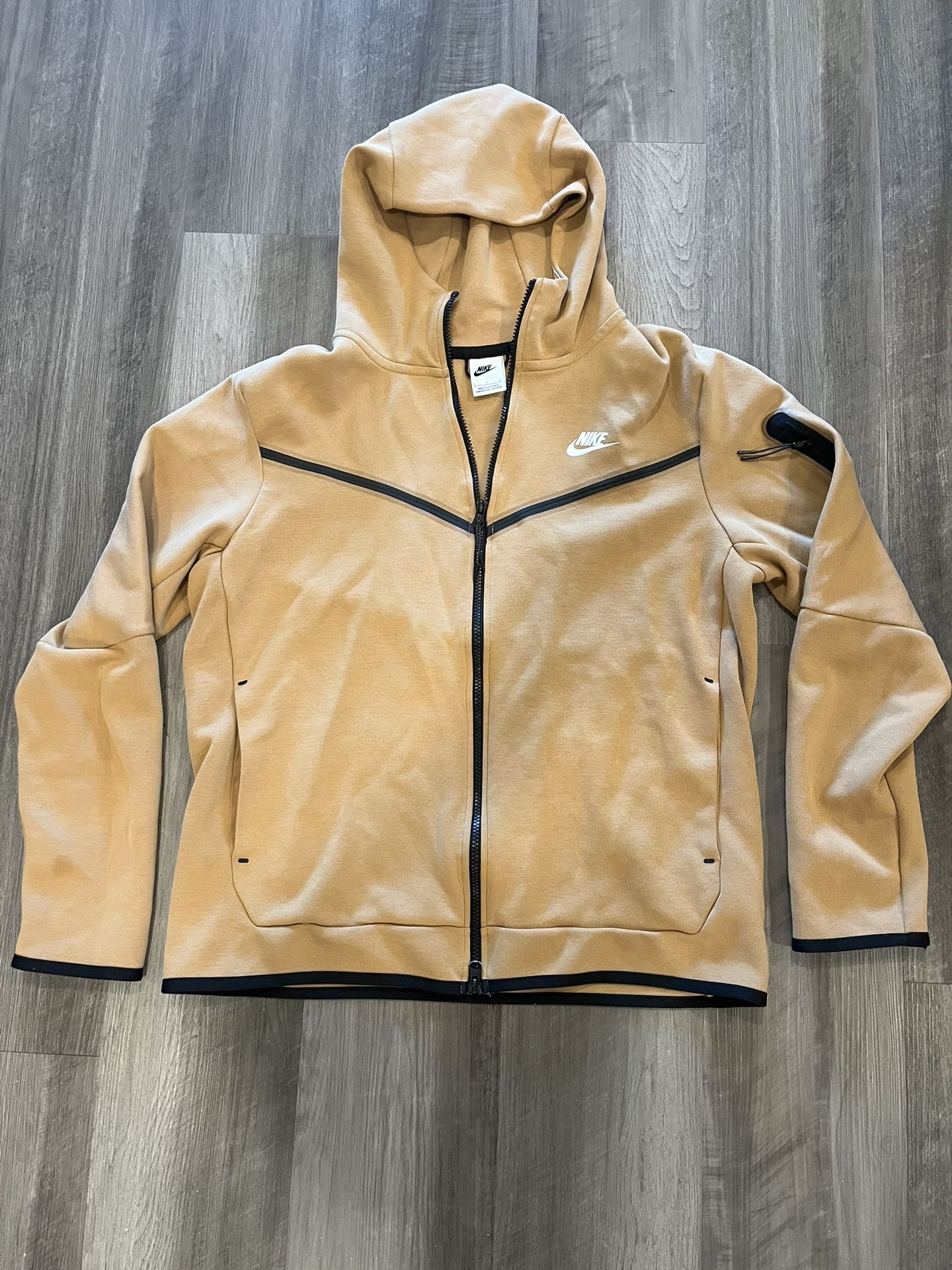 Men Athletic Tan Nike Tech Fleece Full Zip Hoodie Jacket Size Large