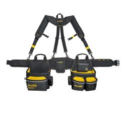 MELOTOUGH Carpenters Tool Belt with Suspenders Professional Tool Belt Combo Organizer With Tool Pouch Suspenders with 27 Pockets and Loops fits 33"-47