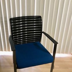 Blue chrome side accent office chair  Entryway Oversized Comfy Seat Cost 350