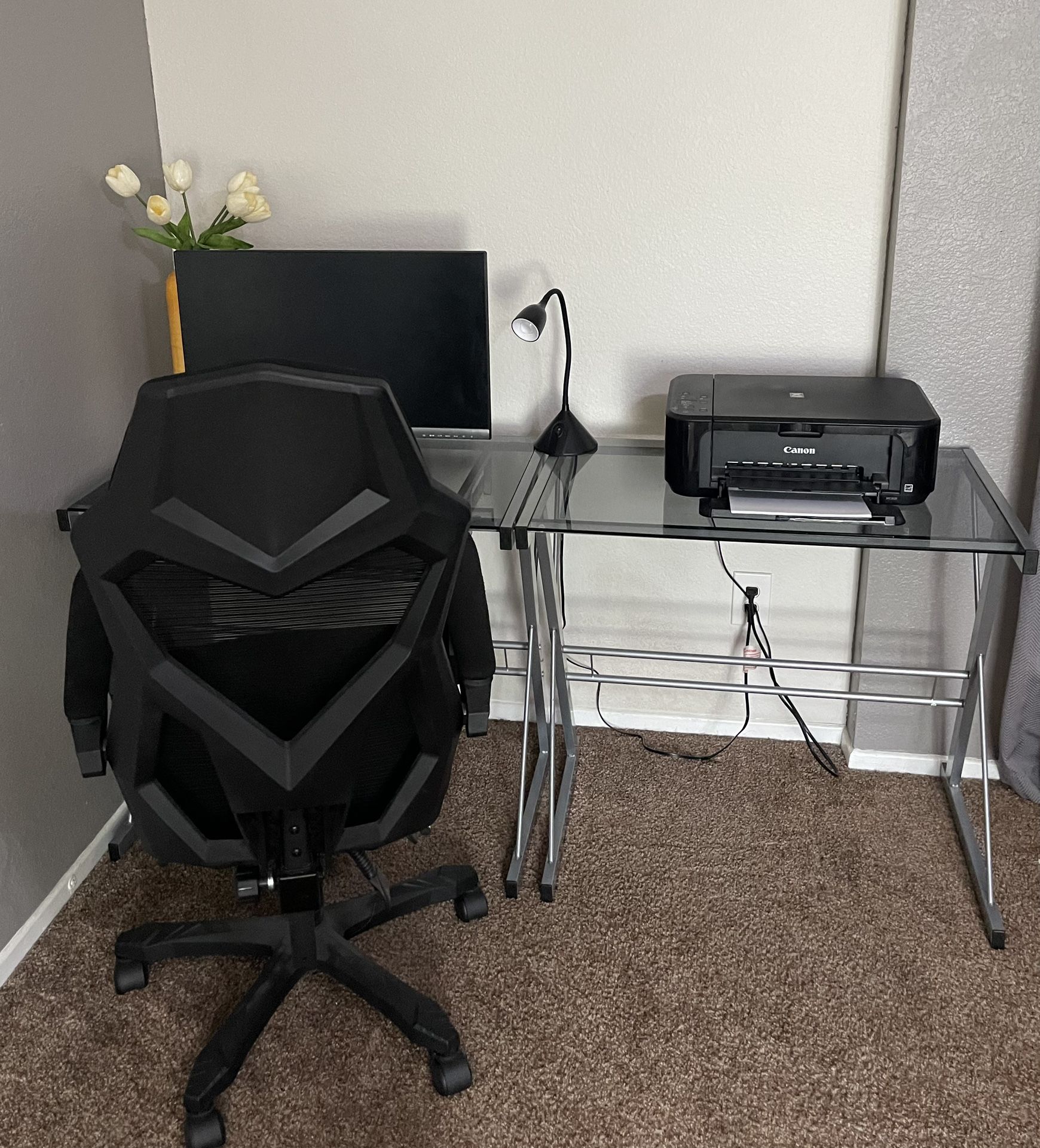 Metal Desk With Glass Top Set