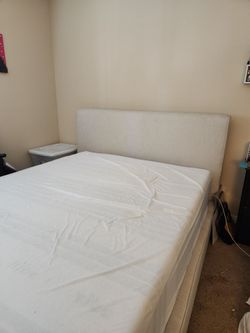 Queen bed frame, mattress,  and box spring