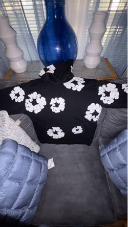 Black Denim Tears–Style Floral Cotton Hoodie