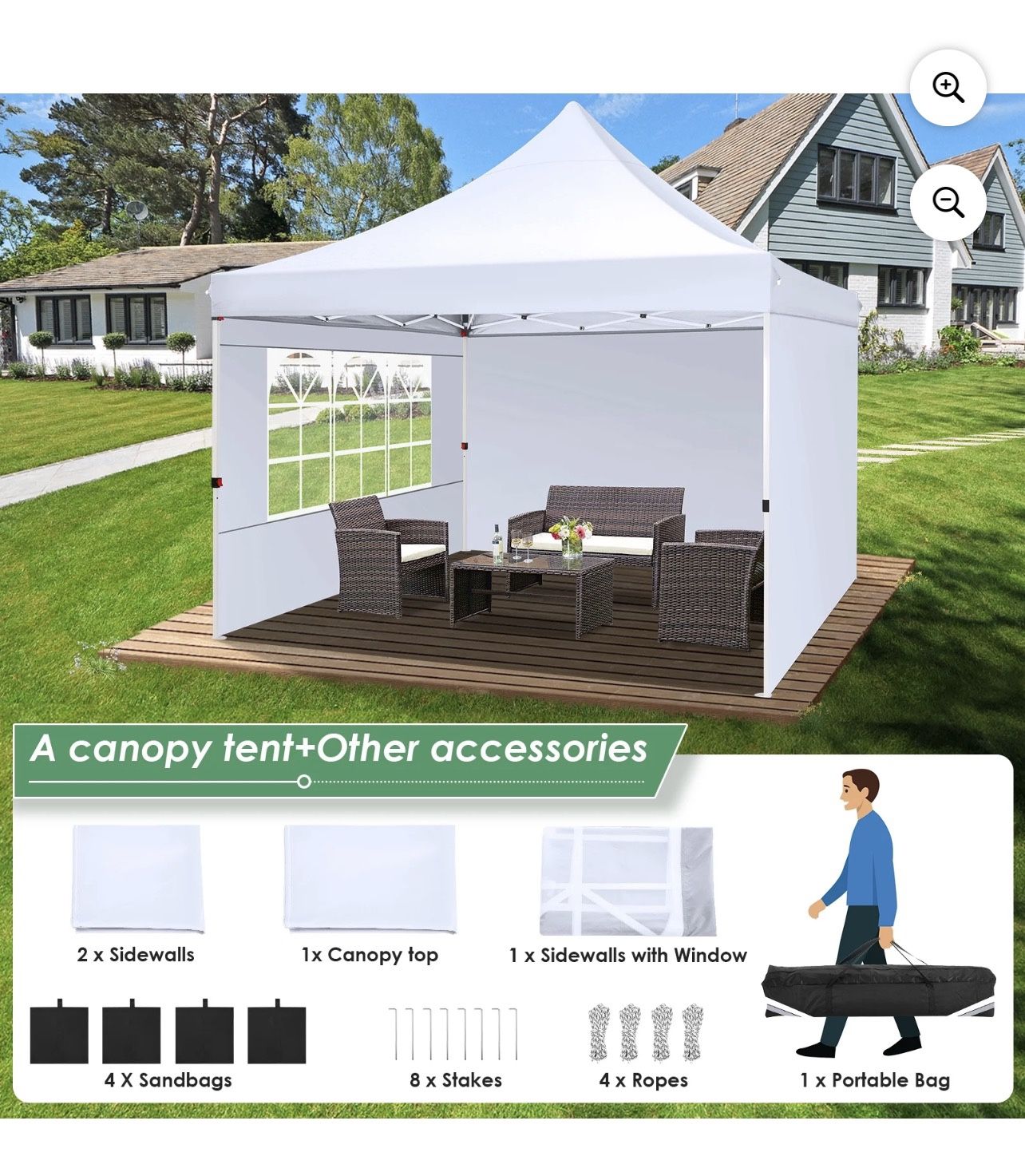 COBIZI 10x10 Pop-Up Canopy Tent (3x3M) with 4 Sidewalls, Waterproof Outdoor Gazebo, UV50+ Protection, White