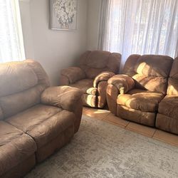 Reclining Suede Couch Set 