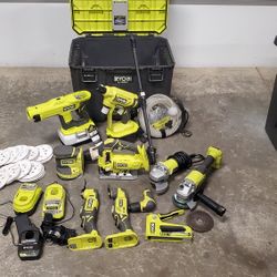 Set Of 18v Ryobi Cordless Tools & Ryobi Link Rolling Toolbox 