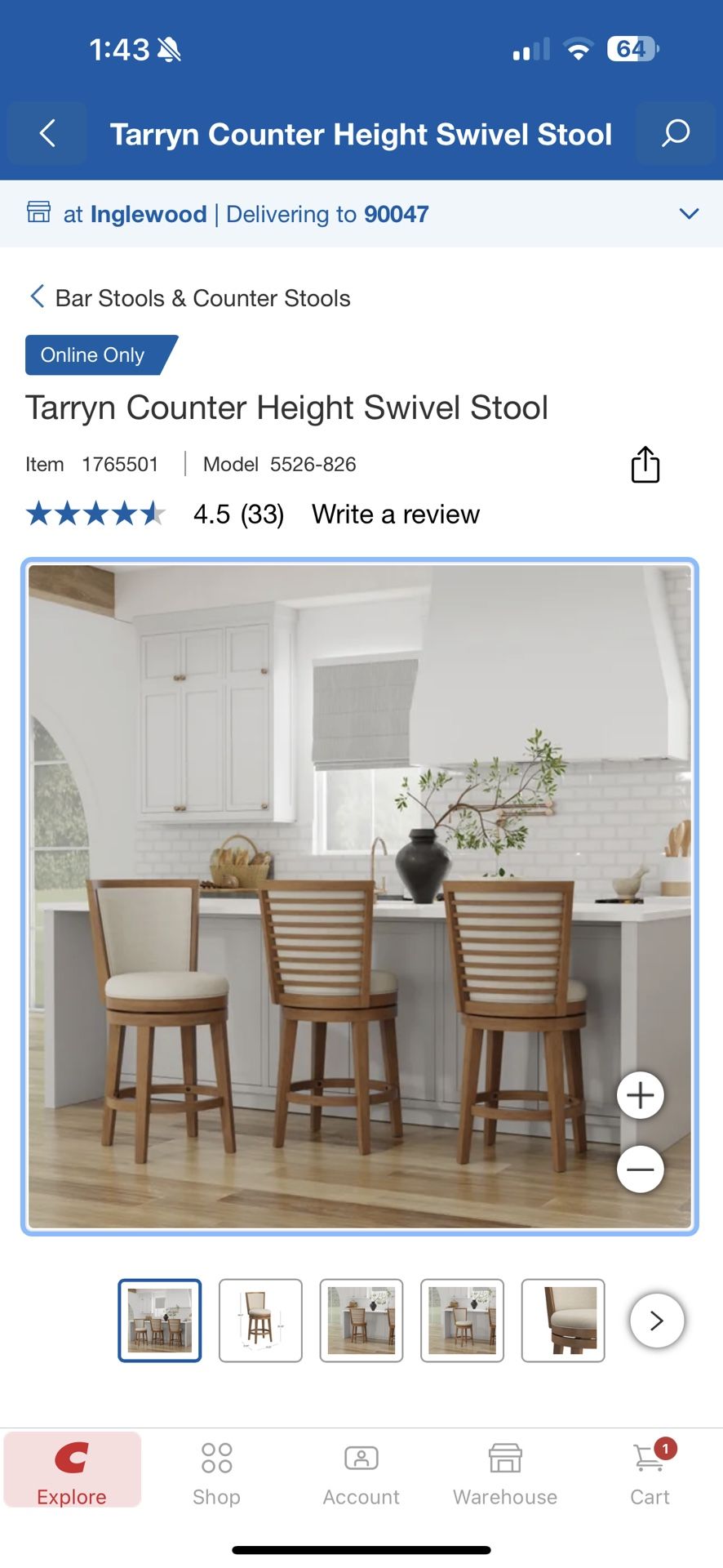 Tarryn Counter Height Swivel Stool (1)
