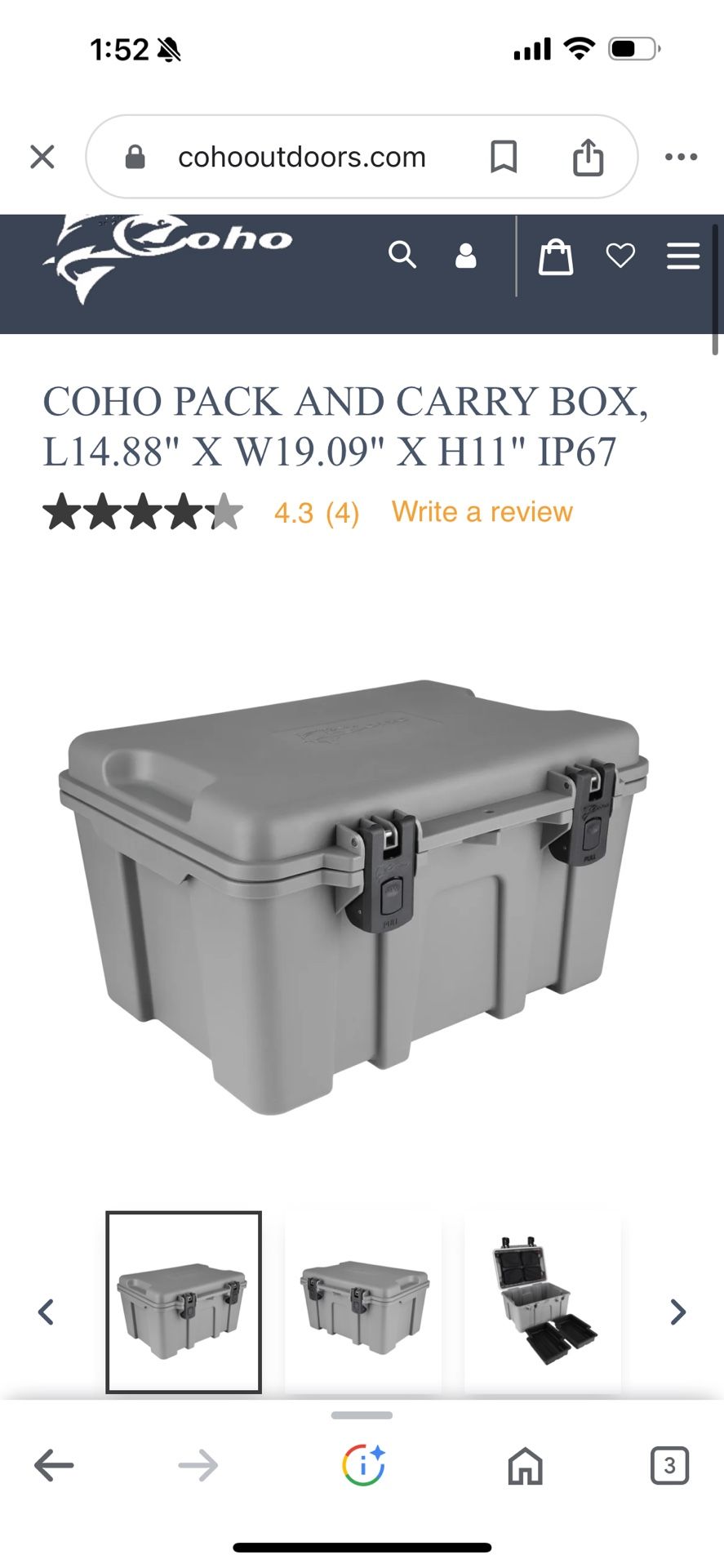COHO PACK AND CARRY BOX, L14.88" X W19.09" X H11" IP67