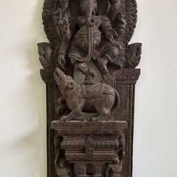 Hand carved Ganesha vertical wall decor