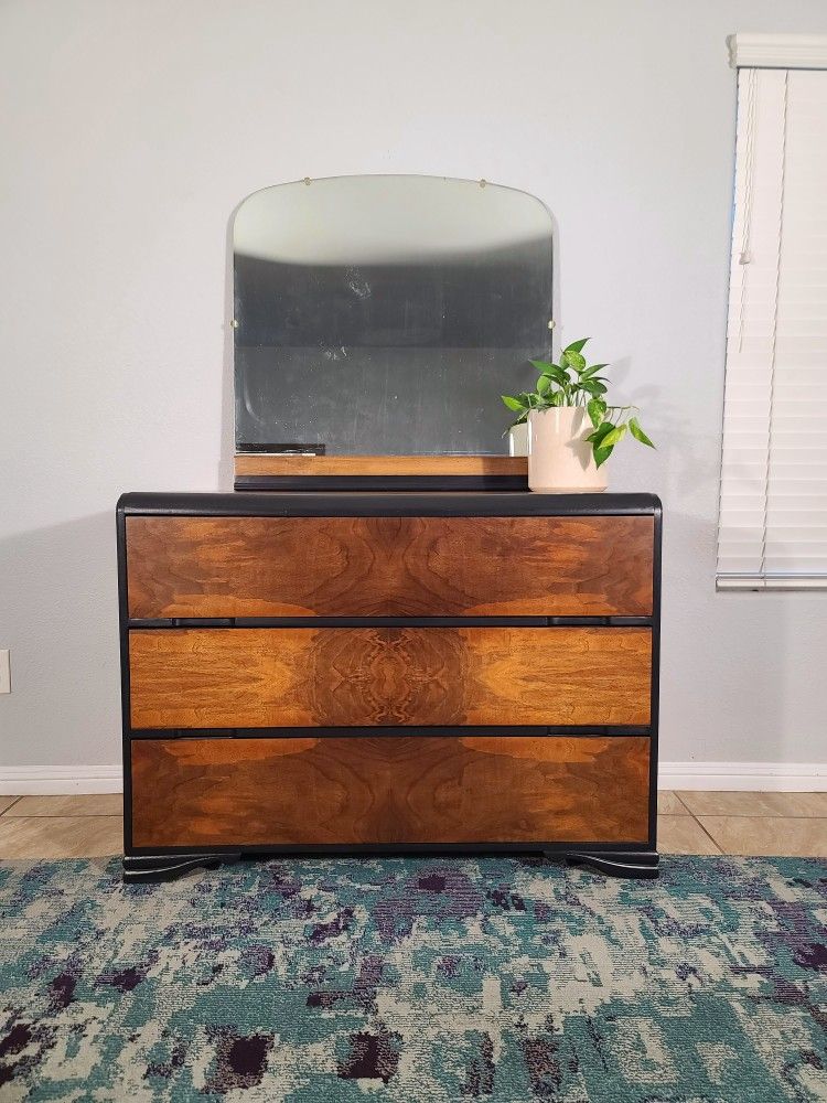 1940s Art Deco Waterfall Dresser With Mirror
