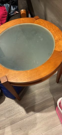 Round Wood Side Table with Glass Insert