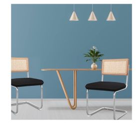 Mid-Century Modern Dining Chairs Set of 2 - Rattan Back, Upholstered Seat - Like New
