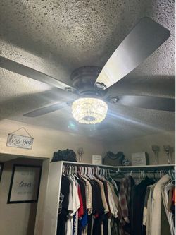 48 in. Crystal Flush Mount Satin Nickel Ceiling Fan with Light Kit and Remote Control