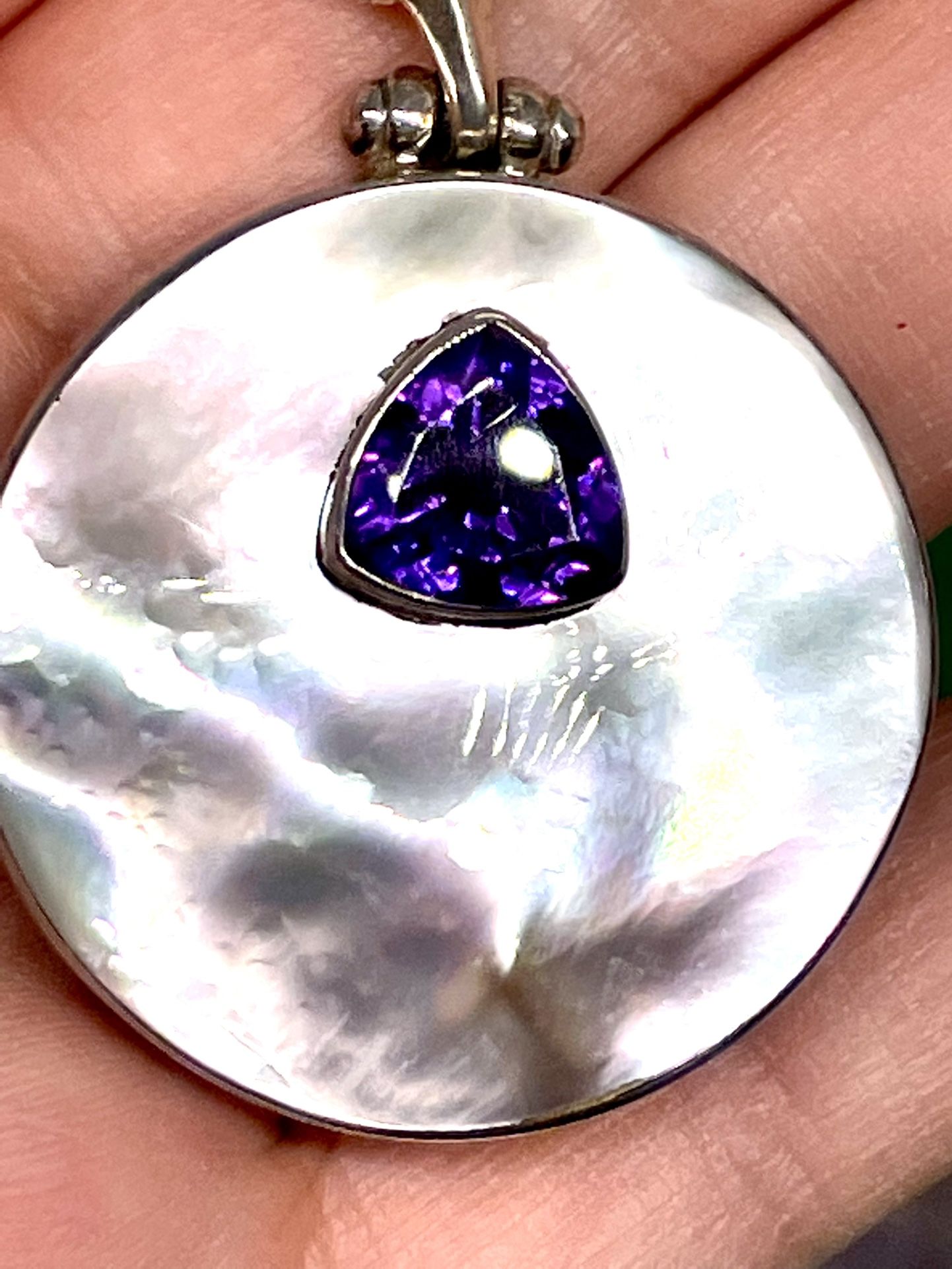 Sterling Mother Of Pearl & Amethyst Necklace