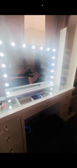 Gorgeous glass top vanity with large mirror