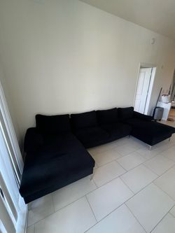 Black Velvet U-Shape Sectional Sofa