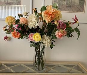 Wood Planter OR GlassVase with 15 Long Stem Florals•Please See all Photos & Description