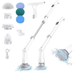 Electric Spin Scrubber, Electric Shower Scrubber with Long Handle Adjustable, 8 Replaceable Heads and Battery Display, 2 Speeds Electric Spin Brush fo