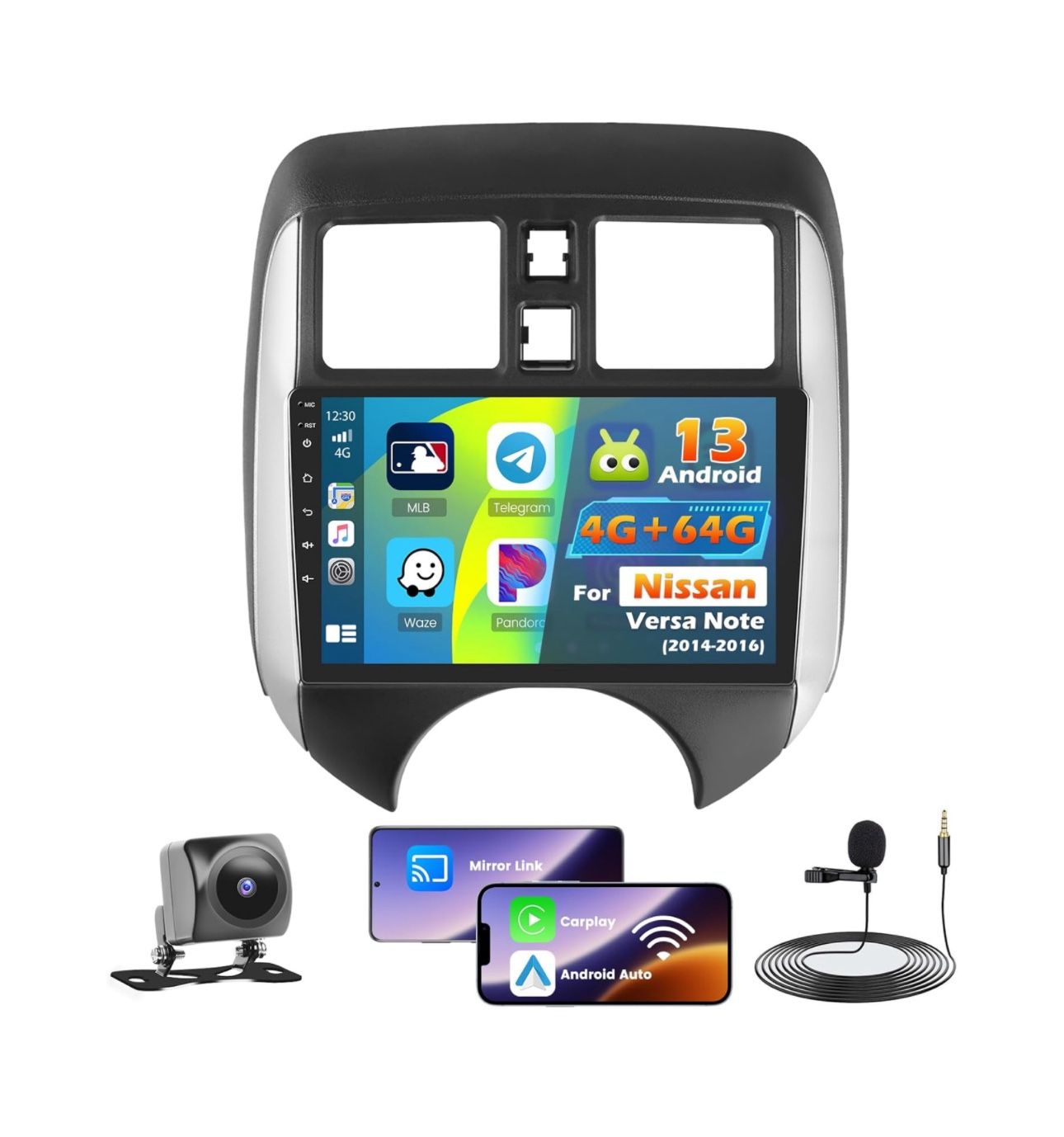 9” CarPlay Android Auto Radio 4+64GB – for Nissan Versa Note 2014–2016