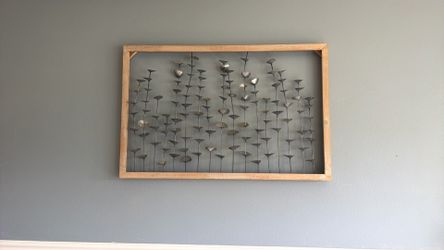 Large Wood Framed Metal Botanical Wall Art 26”x40”