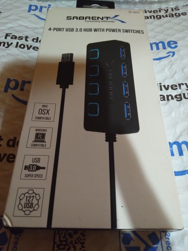SABRENT 4-Port USB 3.0 Hub with Individual LED Power Switches