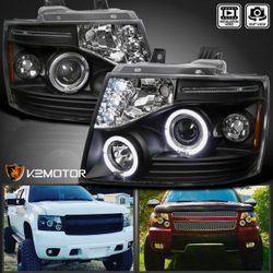 Black Fits 2007-2014 Chevy Tahoe Avalanche Suburban LED Halo Projector Headlight