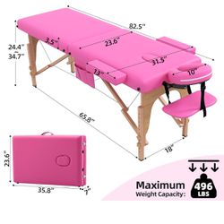 civama Massage Table Massage Bed Portable, 29 LBs Light Weight 2 Section Foldable Tattoo Bed Facial Care Spa Lash Bed Height Adjustable Sturdy Wooden 