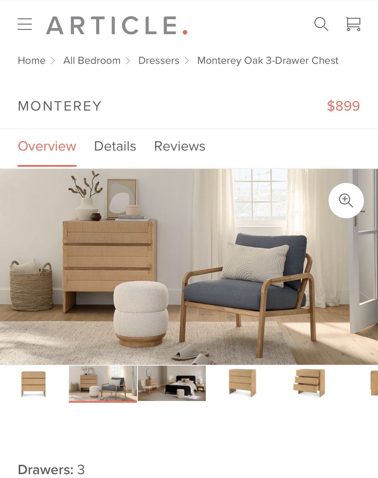 Brand New Article Monterey Oak 3-Drawer Chest Dresser Highboy Sideboard