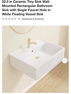 W22957 22.5 in Ceramic Tiny Sink Wall-Mounted Rectangular Bathroom Sink with Single Faucet Hole