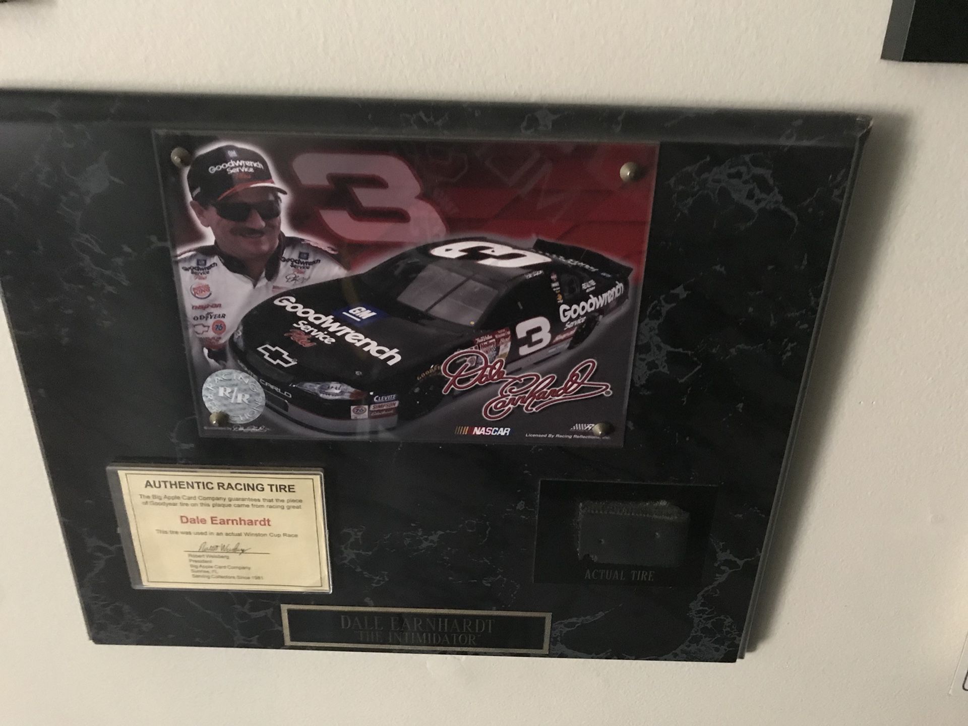 RARE DALE EARNHARDT COLLECTION- REAL TIRE PIECE USED IN RACE