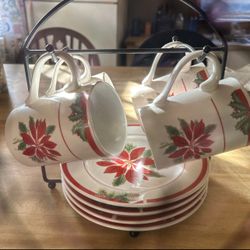 9-Piece Coffee Set by American Atelier - Pointsettia Pattern  One Small Chip On