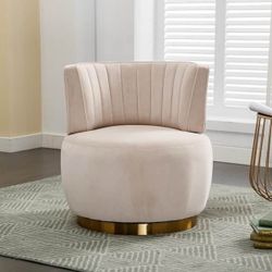 Beige 360-Degree Swivel Velvet Cuddle Barrel Accent Sofa Chairs, Leisure Sofa Accent Chair
