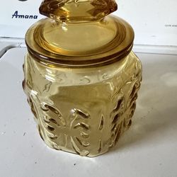Vtg. LE Smith 1960's Imperial Atterbury Scroll/Harvest Amber/ Glass Canister