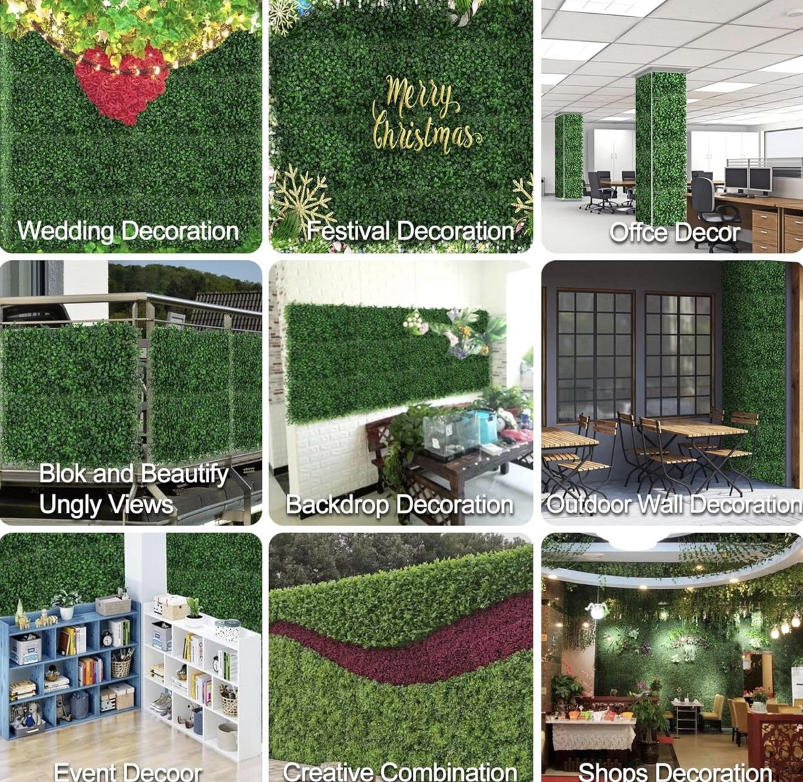 SPORTYOUTH Artificial Grass Wall Panels 12PCS 20"x20" Boxwood Hedge Grass Wall Backdrop Greenery Wall, Faux Grass Topiary Plant Privacy Screen Wall fo